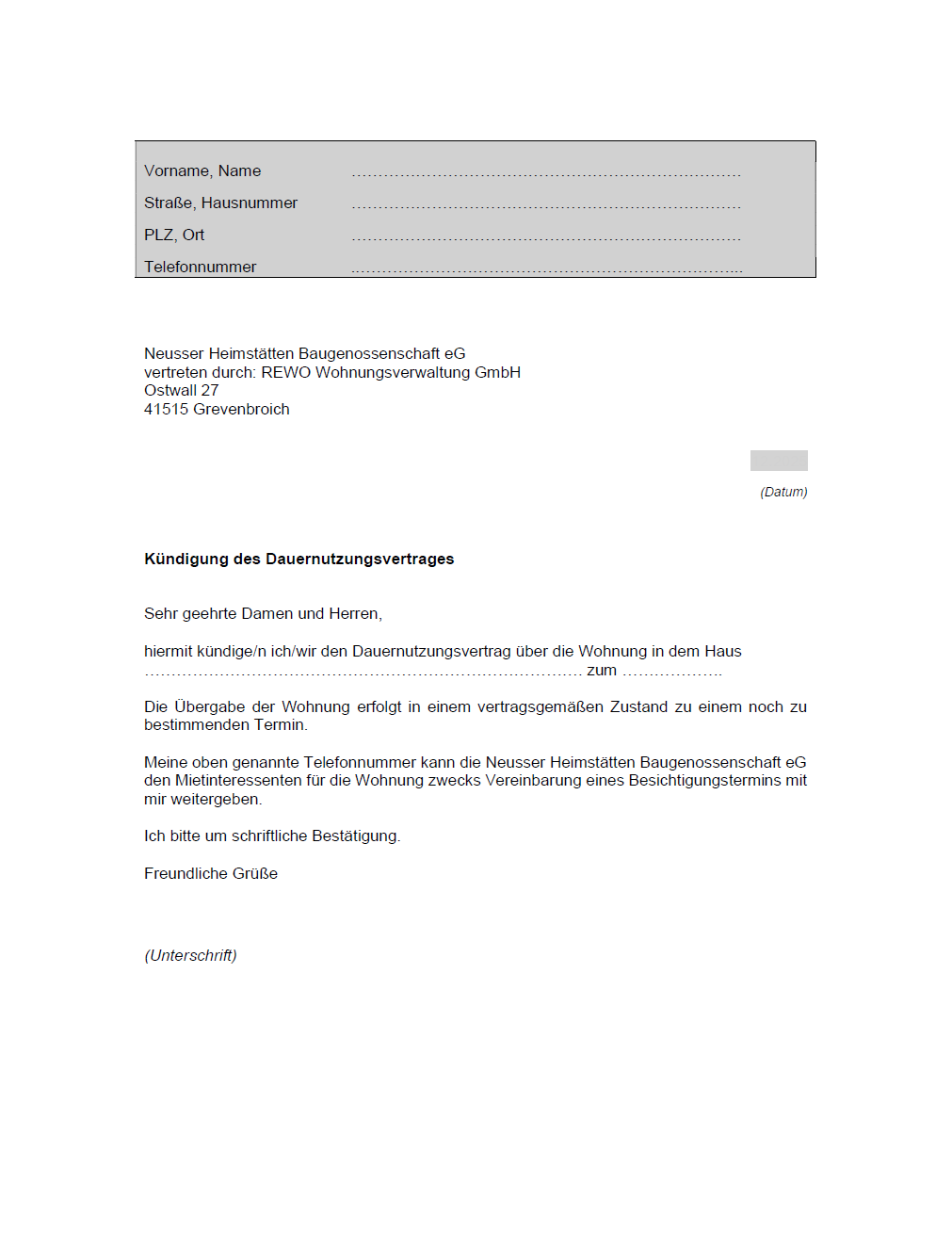 Kündigung einer Wohnung
