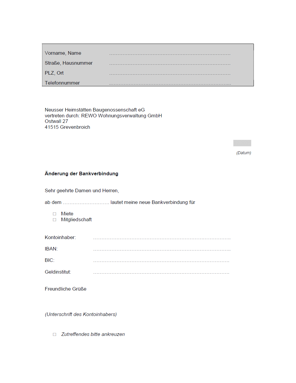Änderung Bankverbindung